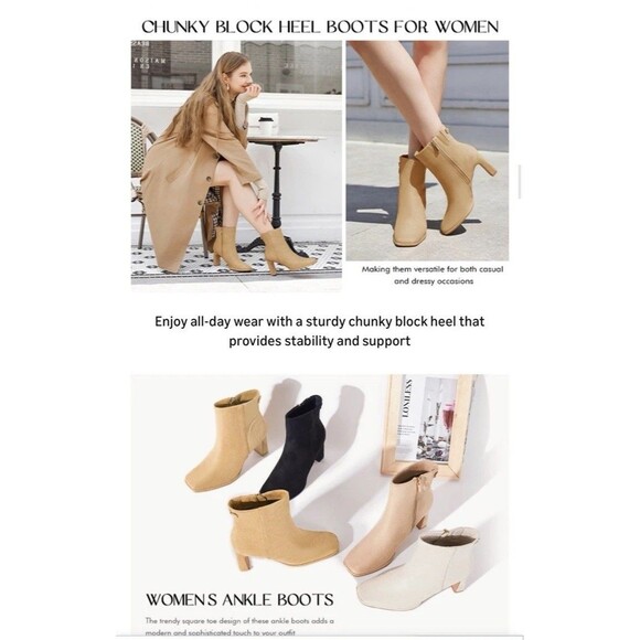 Coutgo Women's Square Toe Ankle Boots Leather Winter Shoes Khaki Size 9.5 NWB - Picture 14 of 16